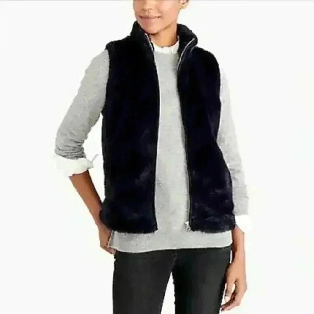 J. Crew Factory Navy Faux-fur‎ Vest Small